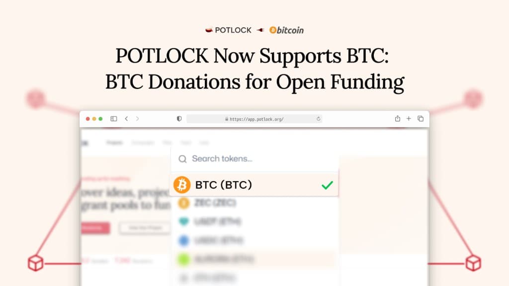 POTLOCK Now Supports BTC - app.potlock.org with BTC token selected for donations