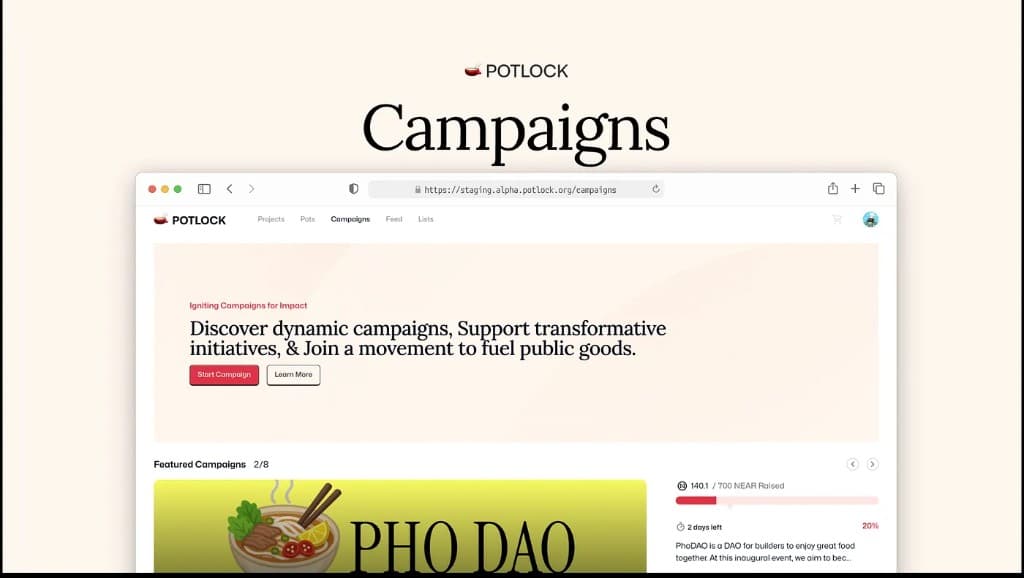 POTLOCK Campaigns - Igniting Campaigns for Impact, featured campaigns and Start Campaign CTA